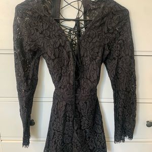 Black Lace-up Romper with zipper